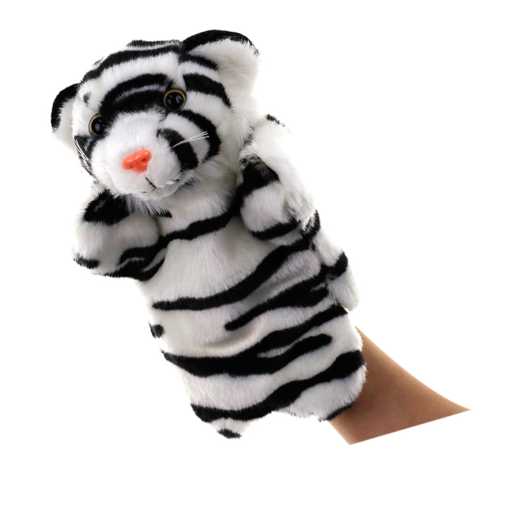 Tiger Plush Hand Puppet Story Telling Props Role Play Accessory Party Favor Parent-child Interactive Doll for Little Gi