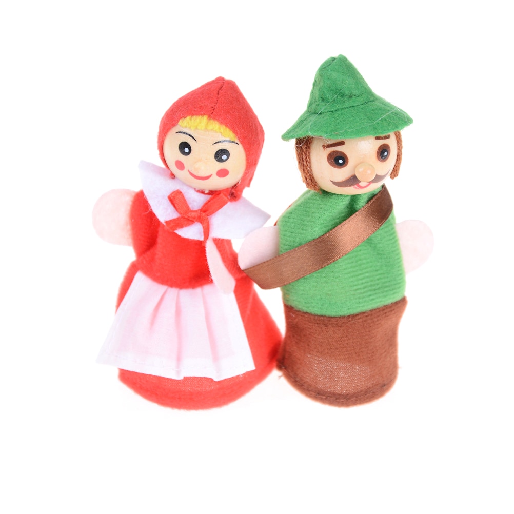 4pcs/Lot Little Red Riding Hood Wooden Headed Fairy Tale Story Telling Hand Puppets Kids Finger Puppets Doll Plush Toys