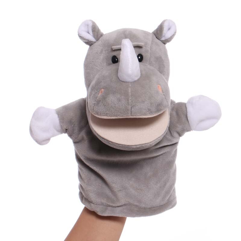25cm Animals Hand Puppet Cartoon Rhinoceros Stuffed Plush Toy Baby Educational Hand Puppets Pretend Telling Story Doll Kids Gift