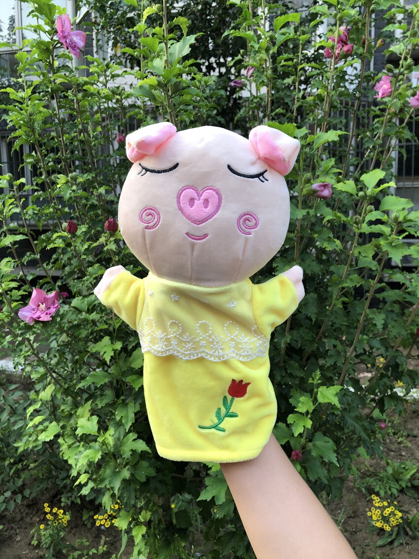 Cartoon yellow Pig Lovely Hand Puppet Baby Kids Child Educational Soft Interactive Doll Plush Toy Stage Performance Prop
