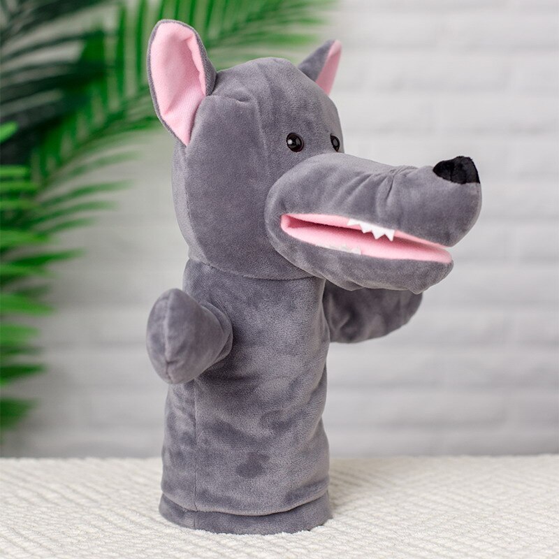 Kawaii Animal Plush Wolf Hand Puppet Puppets Childhood Kids Cute Soft Toy Story Pretend Playing Dolls Gift For Children, 28CM Ba