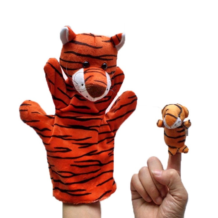 Tiger hand+finger puppet set Children baby plush Stuffed Toy red Tiger hand puppet kid Christmas birthday gift