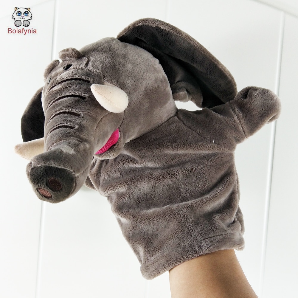Children Long Nose Grey Elephant Baby Hand Plush Stuffed Puppet Toys Christmas Birthday Gifts