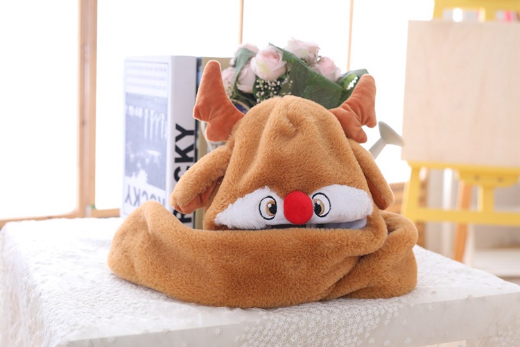Elk Head Cover With Moving Ears Hood Hat Plush Toy Birthday Stuffed Cap Gift