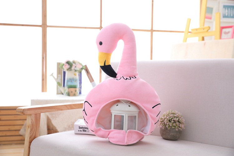 Flamingo Head Bird Hood Hat Plush Toy Birthday Stuffed Cap Gift