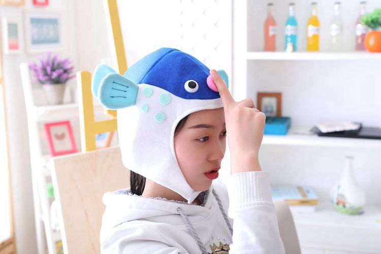 Blue Amosfun Cute Puffer Fish Hat Cartoon Soft Plush Toy Photo Props for Children Adults 