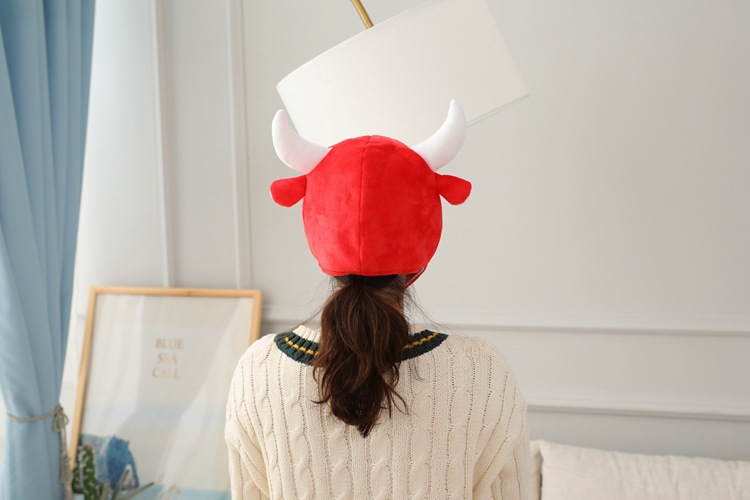 Red Yellow Milk Cow Hood Hat Plush Toy Birthday Stuffed Cap Gift