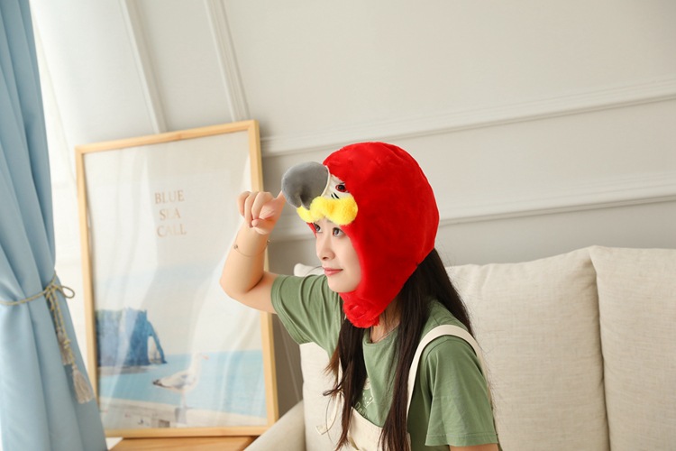 Creative Parrot Hood Hat Plush Toy Birthday Stuffed Cap Gift
