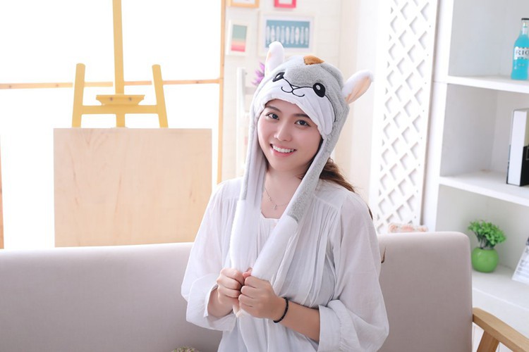 Hamster Headgear With Ears Moving Hood Hat Plush Toy Birthday Stuffed Cap Gift