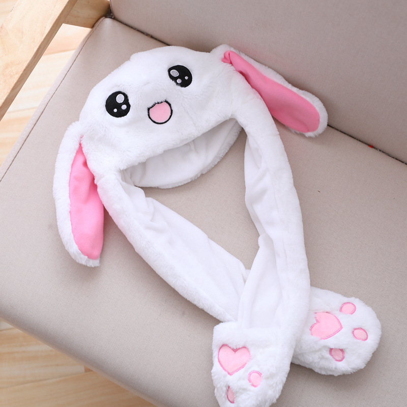 Rabbit With New Ear Movement Hood Hat Plush Toy Birthday Stuffed Cap Gift