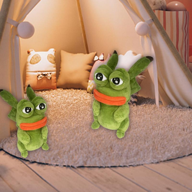 25cm Kawaii Plush Pikachu Stuffed Toy Cosplay Sad Frog Pepe Anime Animal Frogs Doll Room Decor Soft Pillow Halloween Home Gift
