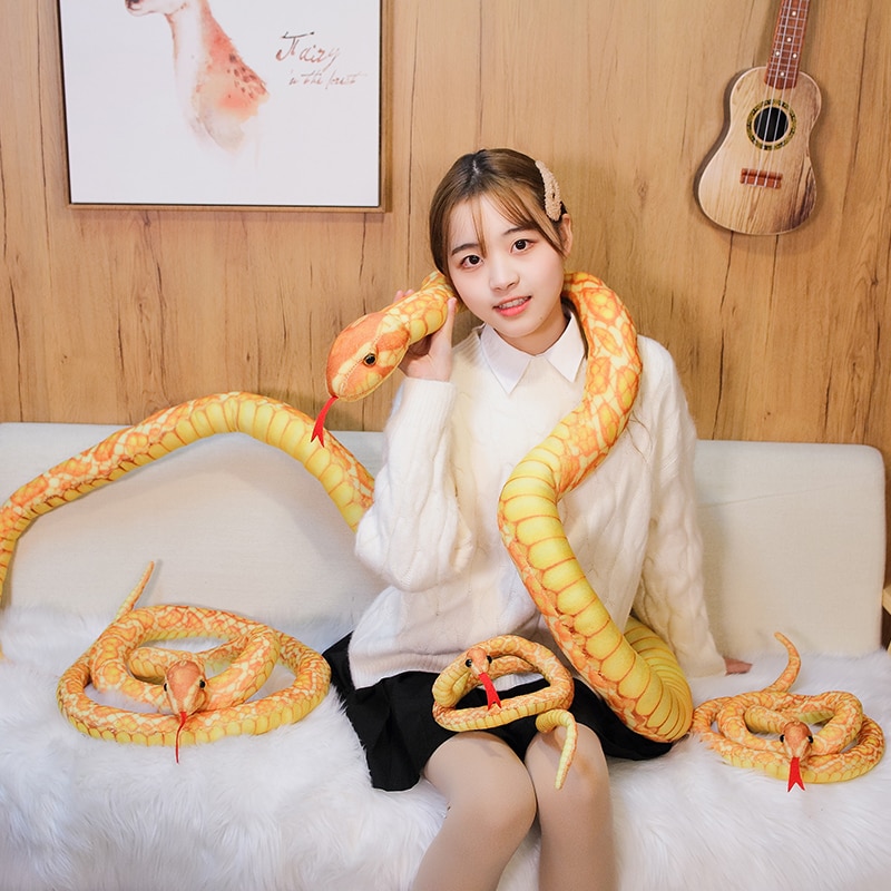 Nice 1pc 110cm -300cm Simulated Snakes Plush Toy Giant Boa Cobra Long Stuffed Snake Plushie Yellow Brown Green Friends Gift