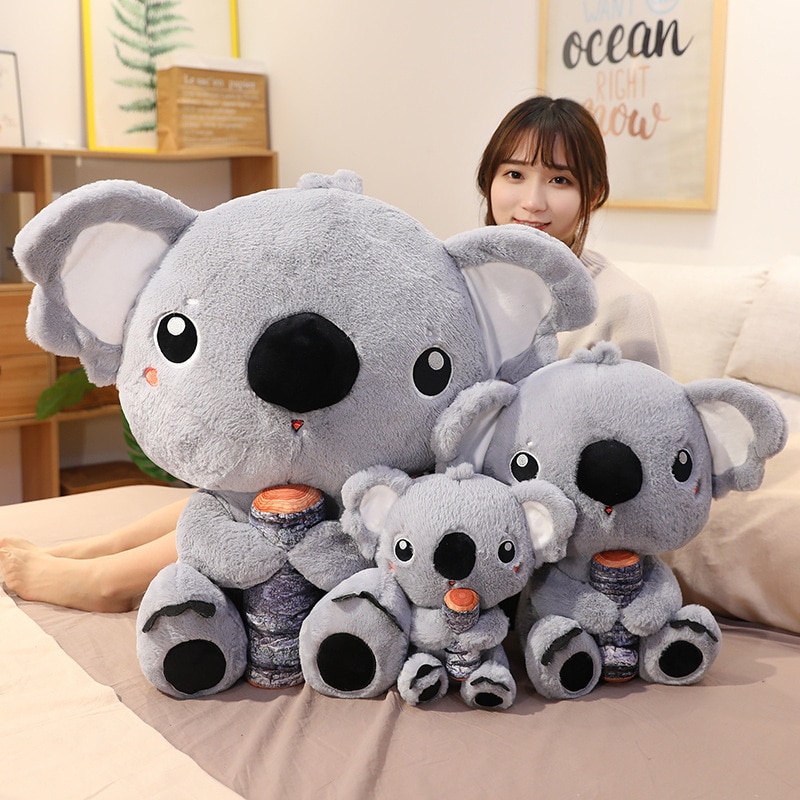 Giant Simulation Australia Koala with Wood Plush Toy Soft Pillow Stuffed Animal Koala Bear Doll Baby Kids Girl Birthday Gift