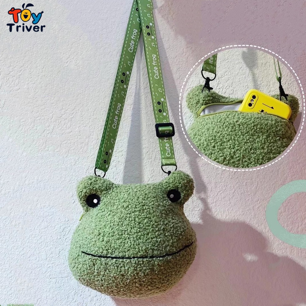 Cute Frog Plush Toys Stuffed Animals Doll CrossBody Shoulder Bag Backpack Coin Purse Wallet Pouch Kids Children Girls Boys Gift