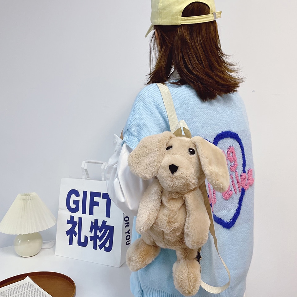 Kawaii Plush Backpacks Cute Doll Fur Shoulders Bag For Child/Adults 3D Dog Kid Fluffy Backpack Animal Small Furry Bagpack Toys