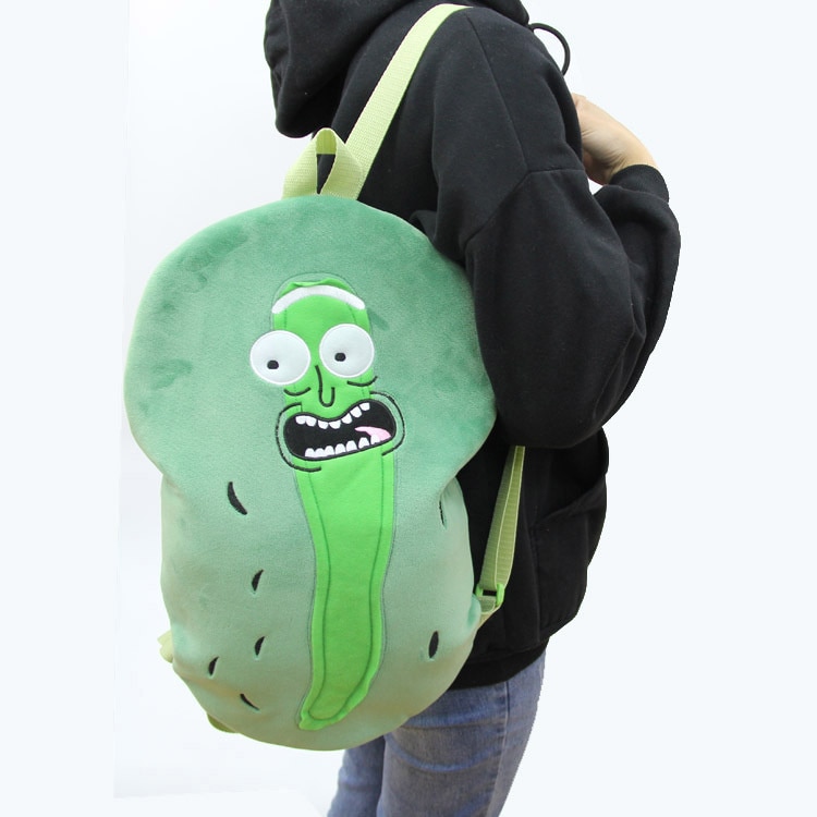 Cartoon Ricked Morties Plush School Bag Cartoon Green Cucumber Children's Backpack Funny Pickled Cucumber Student Bag