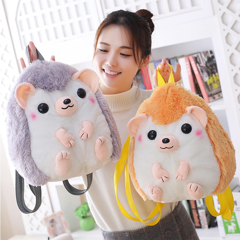 Cute Cartoon Hedgehog Shoulder Bag Furry Animal Kawai Large Capacity Plush Bags Kids Birthday Xmas Gifts Little Girl schoolbag