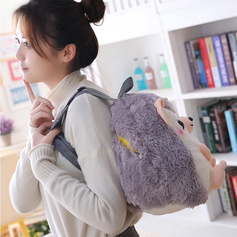 Cute Cartoon Hedgehog Shoulder Bag Furry Animal Kawai Large Capacity Plush Bags Kids Birthday Xmas Gifts Little Girl schoolbag