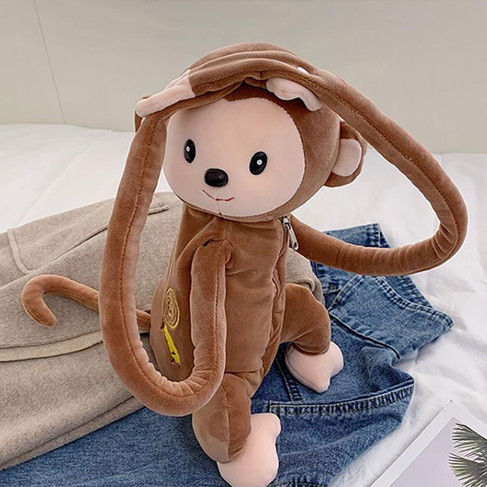Women Lovely Monkey Plush Backpack Shoulder Bag Cartoon Children Stuffed Animal Crossing Bag Messenger Bags Birthday Gift