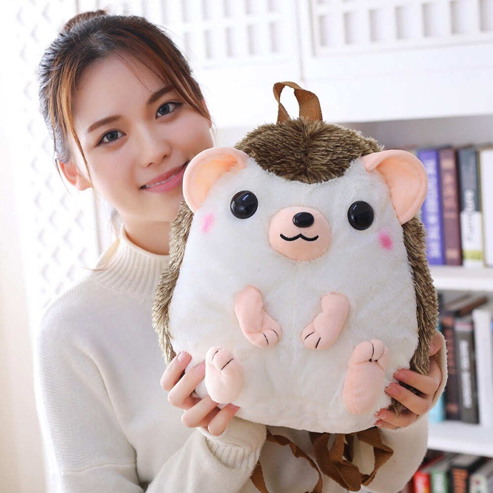 30cm*28cm Lovely Hedgehog Plush Backpack Stuffed Animals Schoolbag Toys For Children Girls Birthday New Year Gifts