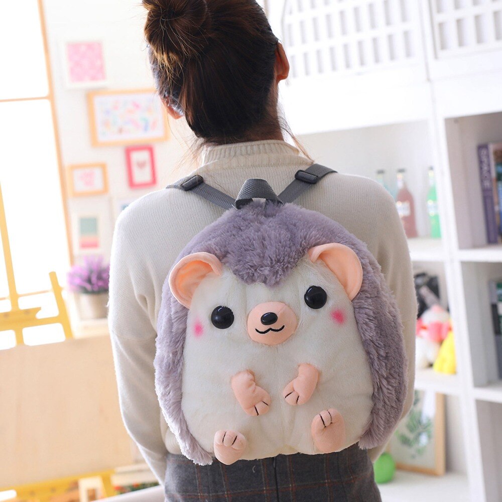 30cm*28cm Lovely Hedgehog Plush Backpack Stuffed Animals Schoolbag Toys For Children Girls Birthday New Year Gifts