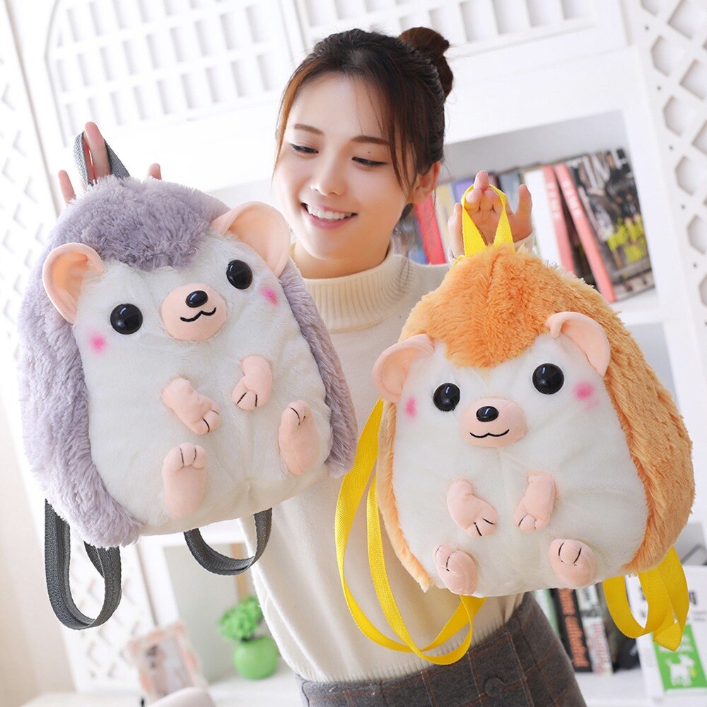 30cm*28cm Lovely Hedgehog Plush Backpack Stuffed Animals Schoolbag Toys For Children Girls Birthday New Year Gifts