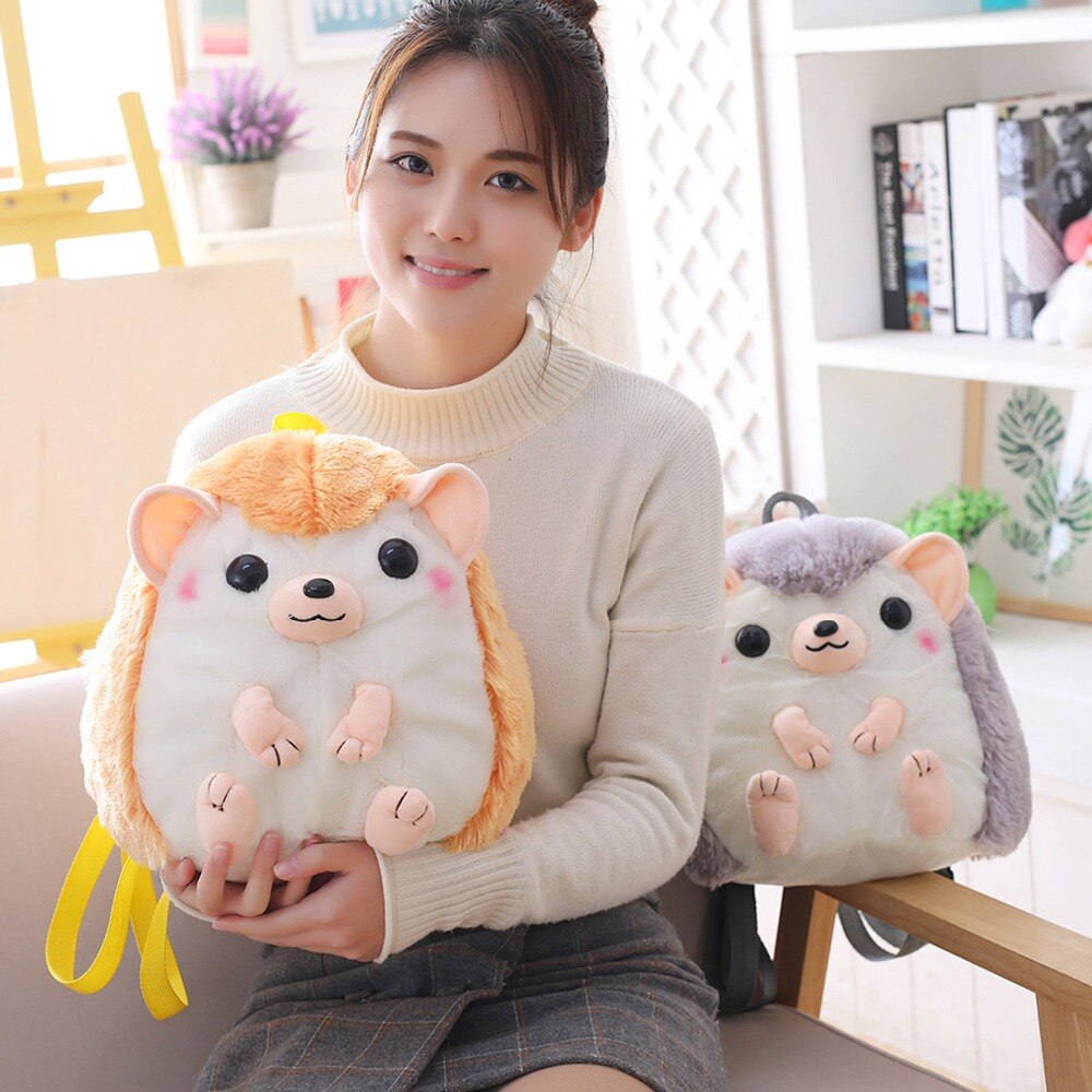 30cm*28cm Lovely Hedgehog Plush Backpack Stuffed Animals Schoolbag Toys For Children Girls Birthday New Year Gifts