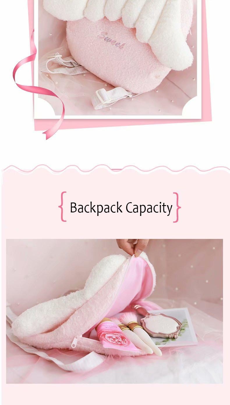 pink angel wings plush backpacks kawaii designer-look crossbody bag with wings backpack kids school shoulder bag woman girls