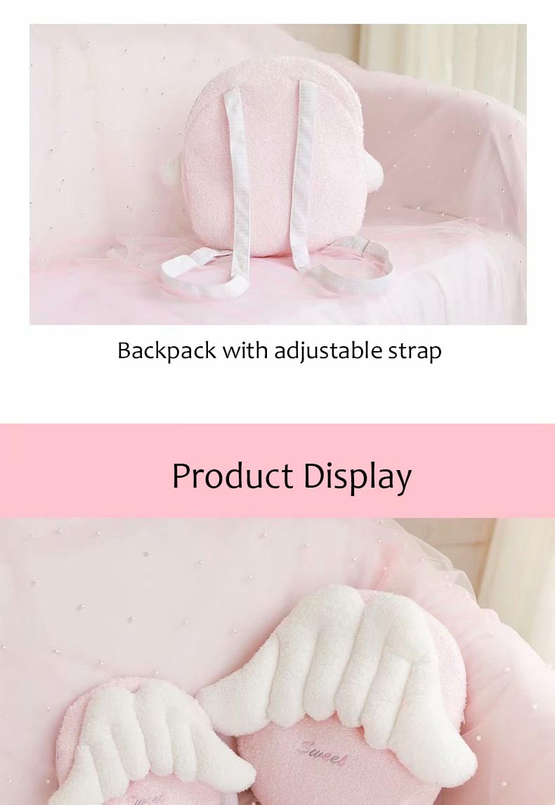 pink angel wings plush backpacks kawaii designer-look crossbody bag with wings backpack kids school shoulder bag woman girls