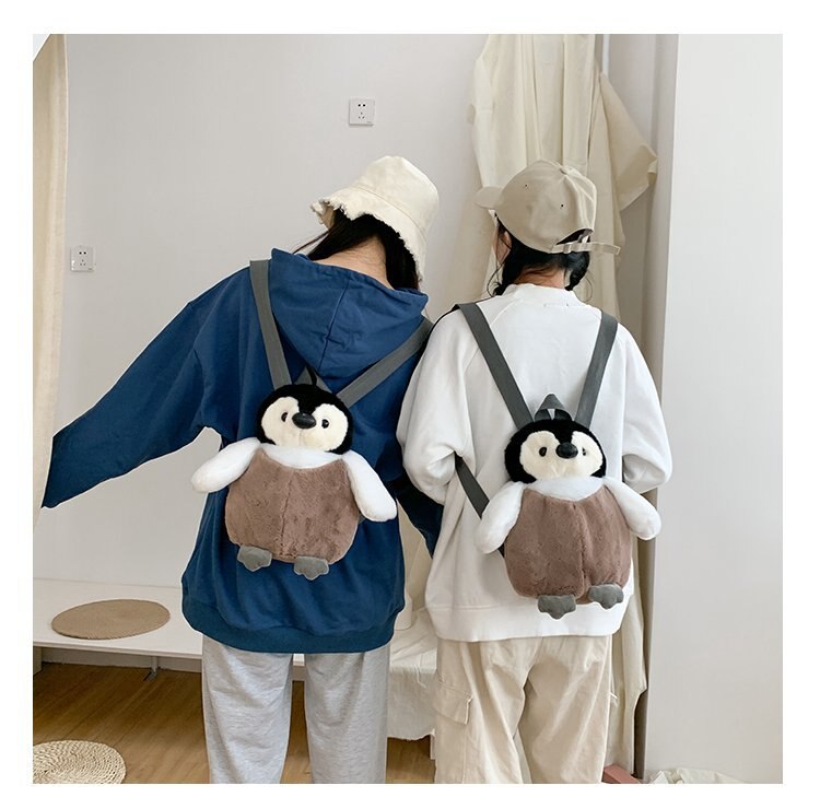 Cute Penguin Plush Backpack For Girls Khaki 30cm Penguin Plush Shoulder Bag For Girls Soft Small Bag