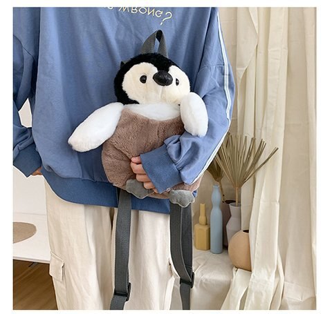 Cute Penguin Plush Backpack For Girls Khaki 30cm Penguin Plush Shoulder Bag For Girls Soft Small Bag