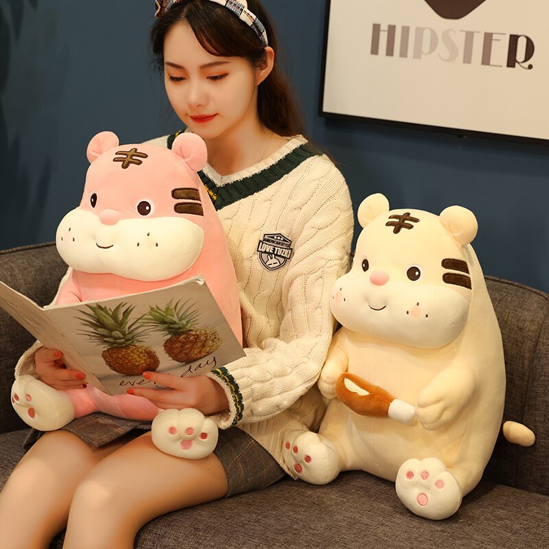 25/35/45cm Huggable Tiger with Chicken Leg Plush Toy Pillow Cute Cartoon Stuffed Animal Doll Toys for Kids Baby Christmas Gift