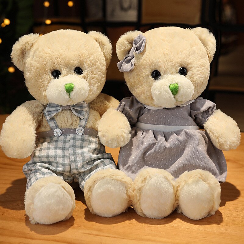2pcs/lot Lovely Couple Dressing Teddy Bear Plush Toys Dolls Stuffed Toy Kids Baby Children Girl Nice Birthday Christmas Gift