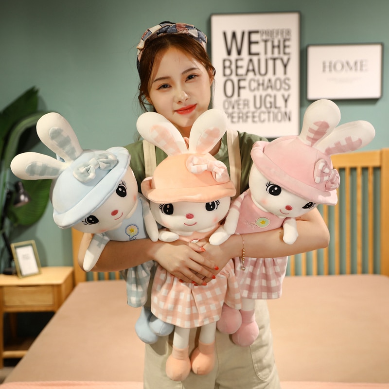 New 50/65cm Kawaii Bow-knot Rabbit Soft Plush Stuffed Doll Dressing Animal Rabbit Toy Baby Playing Accompany Toy Birthday Gift