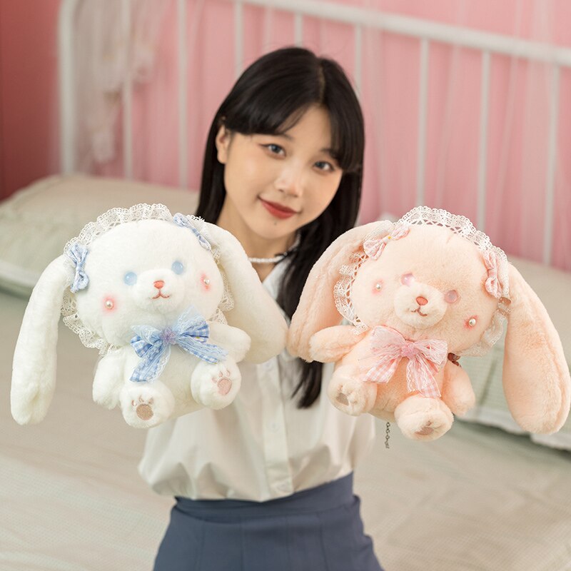 25cm Magic Dressing Rabiit Plush Toy Stuffed Unique Eyes Lace Rabbits Cuddly Plushies Cherry Necklace Crossbody Backpack Bags