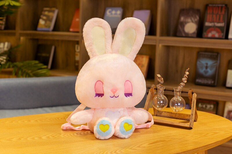 Kawaii Pink White Rabbit Plush Backpack Stuffed Animals Long Ear Girl School Bag Hug Toy For Children Birthday Xmas Gift