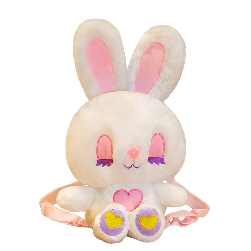 Kawaii Pink White Rabbit Plush Backpack Stuffed Animals Long Ear Girl School Bag Hug Toy For Children Birthday Xmas Gift