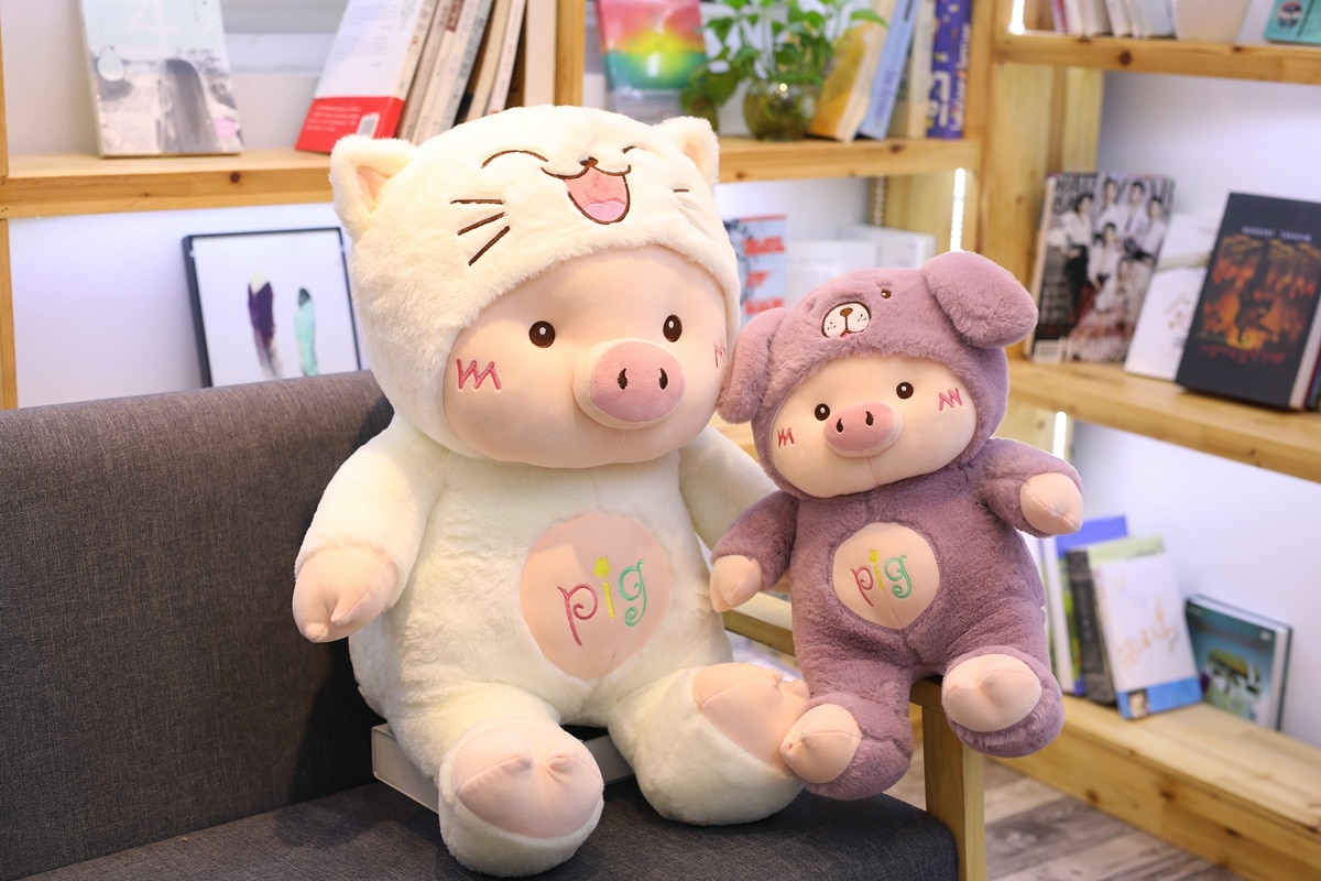 30-60cm Lovely Pig Plush Toy Creative Cosplay Cat&Bear&Dog Doll Soft Stuffed Animals Toy for Children Baby Kawaii Birhtday Gift