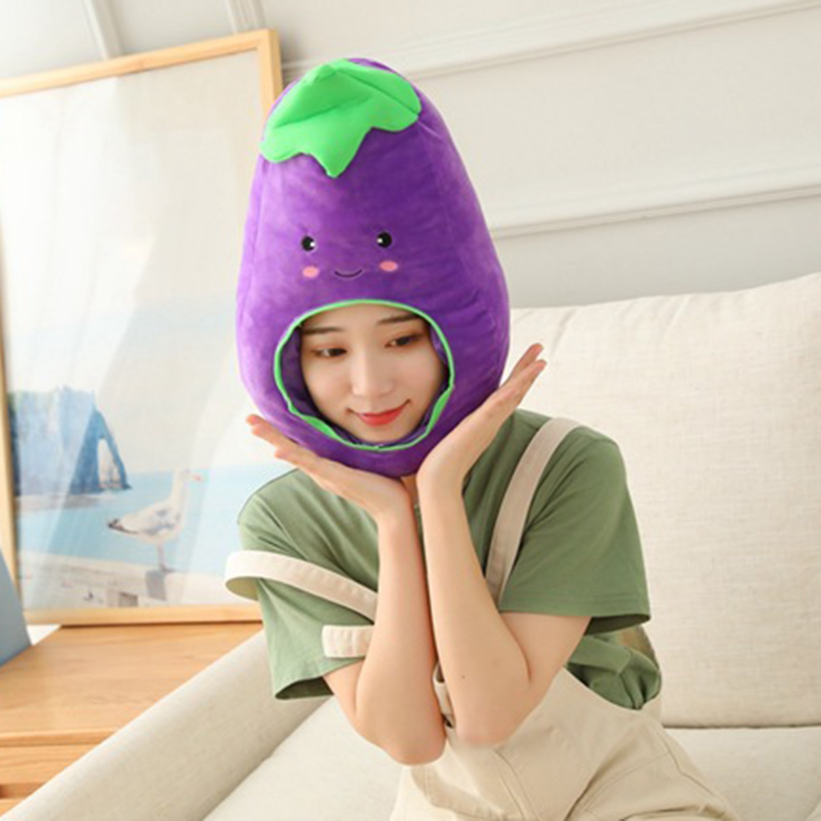 Cactus Eggplant Watermelon Sunflower Soft Plush Doll Headgear Hat Sleeping Toy мягкие игрушки для сна