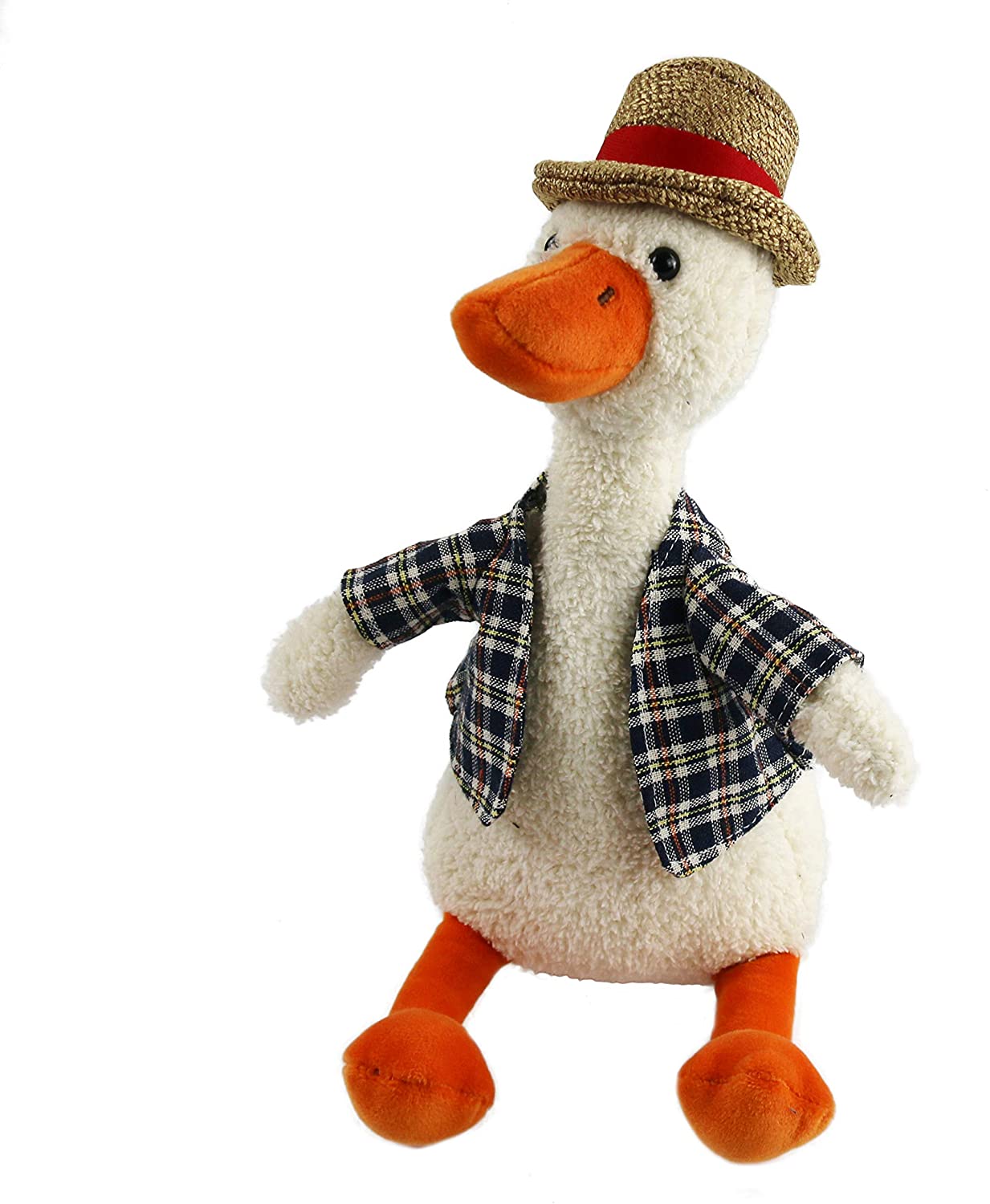 Houwsbaby Duck in Plaid Shirt Plush Toy Totter Stuffed Animal with Hat Adorable Gift for Kids on Christmas, 11'', Beige