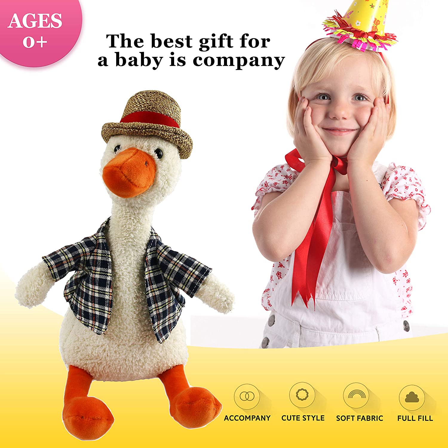 Houwsbaby Duck in Plaid Shirt Plush Toy Totter Stuffed Animal with Hat Adorable Gift for Kids on Christmas, 11'', Beige