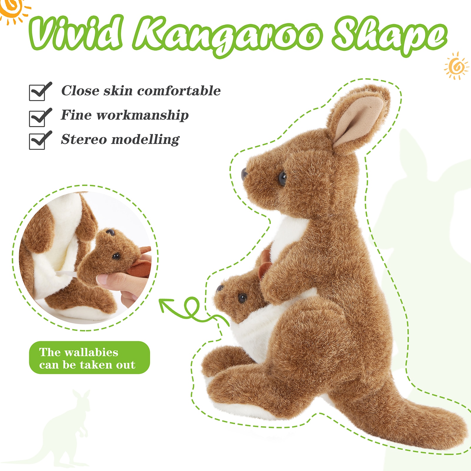 CozyWorld Stuffed Animals Kangaroo Cute Plush Toys Special Day for Kids Preschool Birthday Gifts for Kids, Brown, 10.5''