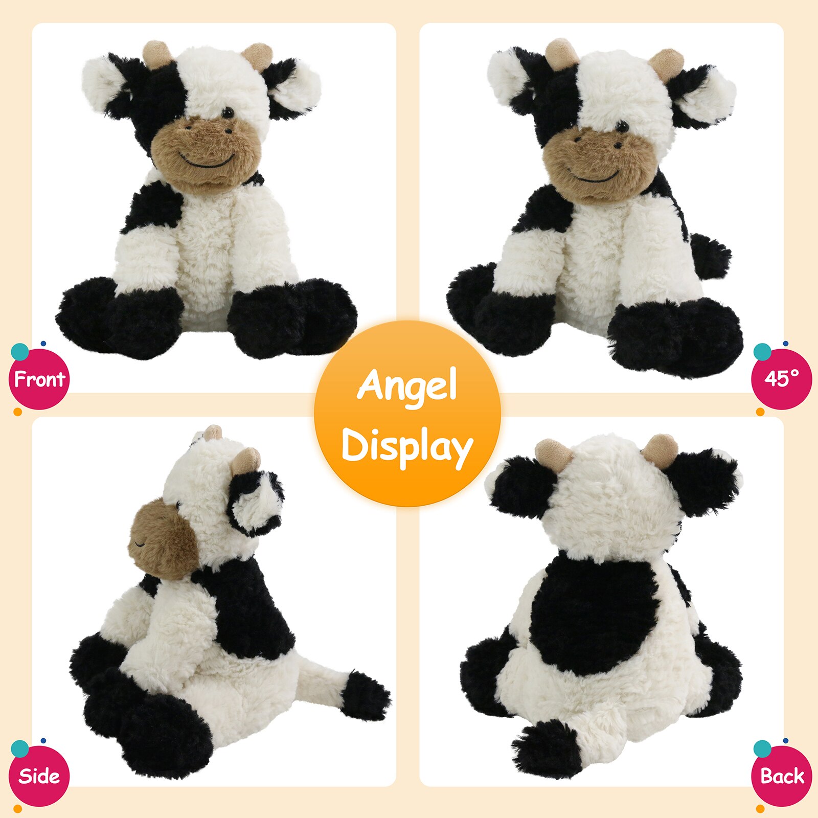 SpecialYou Dairy Cow Stuffed Animal Adorable Soft Plush Farm Animal Toy Great Birthday, White&Black, 9 inches