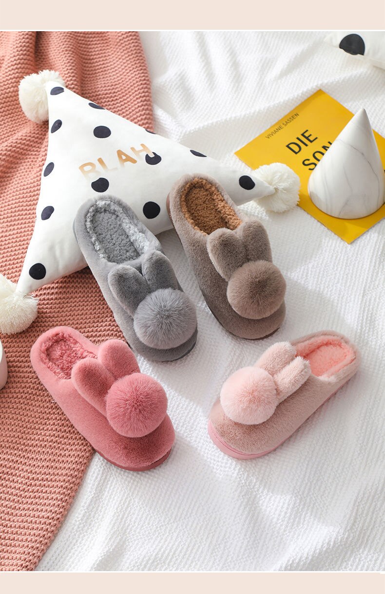 Cotton slippers women's winter thick bottom anti-skid three-dimensional Plush warm home lovely indoor and outdoor bag heel shoes