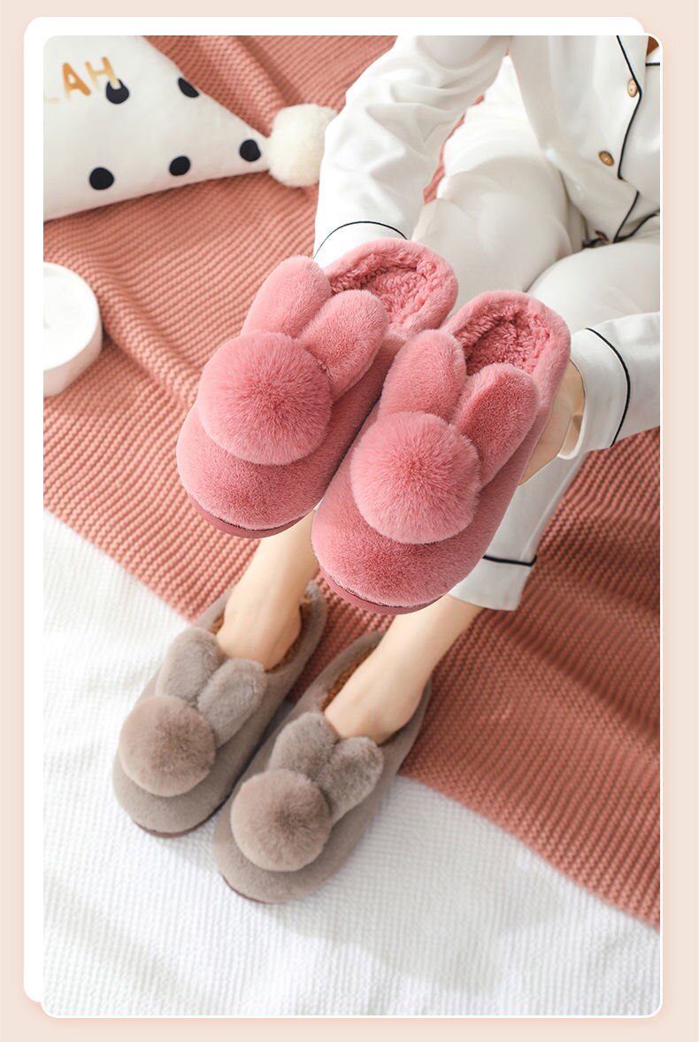 Cotton slippers women's winter thick bottom anti-skid three-dimensional Plush warm home lovely indoor and outdoor bag heel shoes