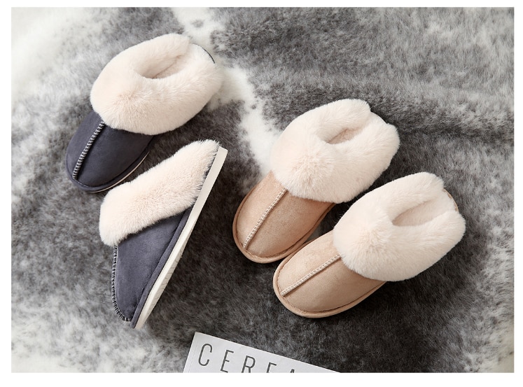JIANBUDAN Plush warm Home flat slippers Lightweight soft comfortable winter slippers Women's cotton shoes Indoor plush slippers