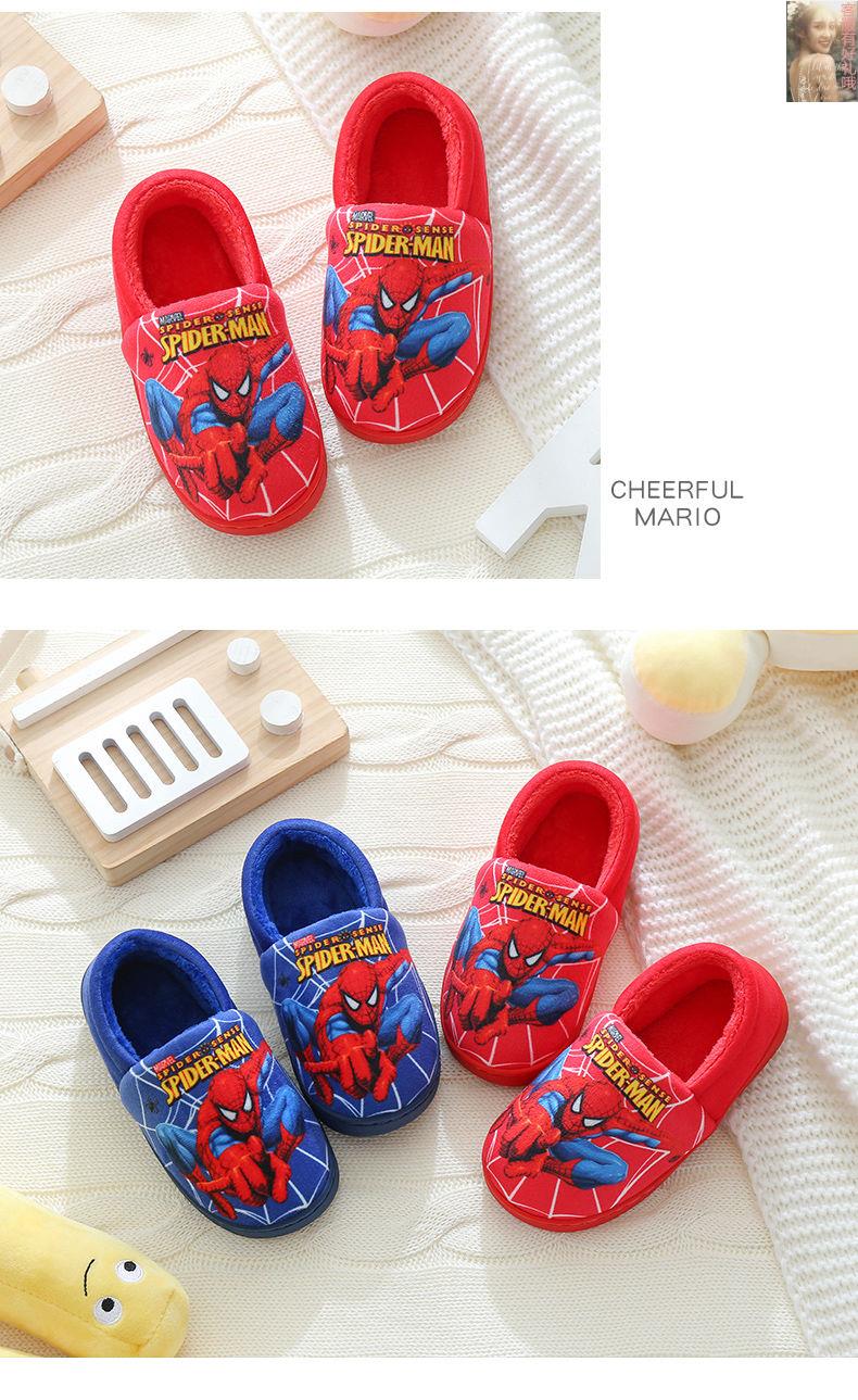 Children Cartoon Spiderman Print Cotton Slipper Soft Autumn Winter Warm Princess Baby Boys Girl Indoor Home Bedroom Cotton Shoes