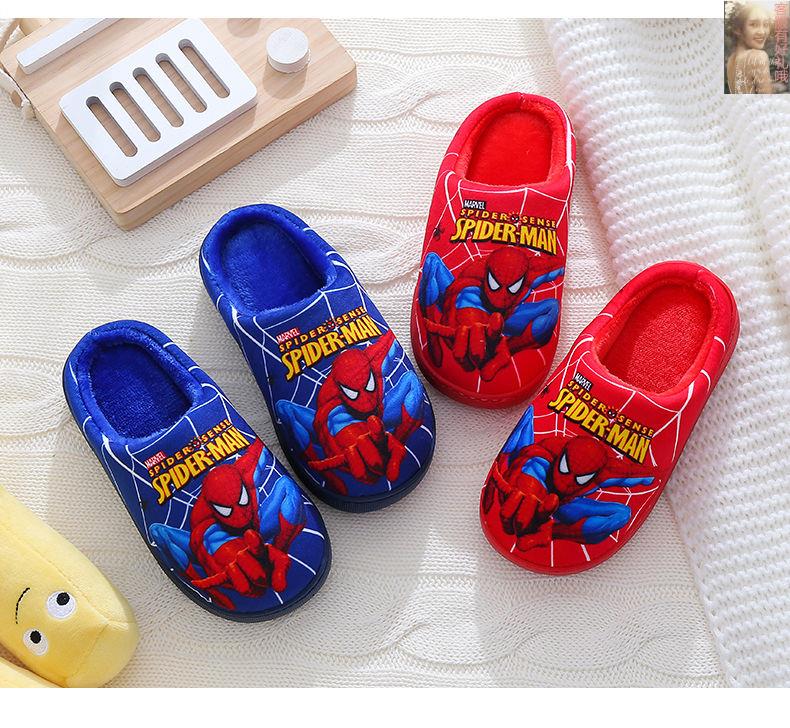 Children Cartoon Spiderman Print Cotton Slipper Soft Autumn Winter Warm Princess Baby Boys Girl Indoor Home Bedroom Cotton Shoes