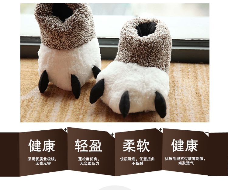 Cartoon bear claw-shaped slippers, warm, soft, fluffy ankle-covering home slippers, indoor non-slip plush slippers for men and women, couples, kawaii cute funny flat-heeled household slippers, autumn and winter, 2021