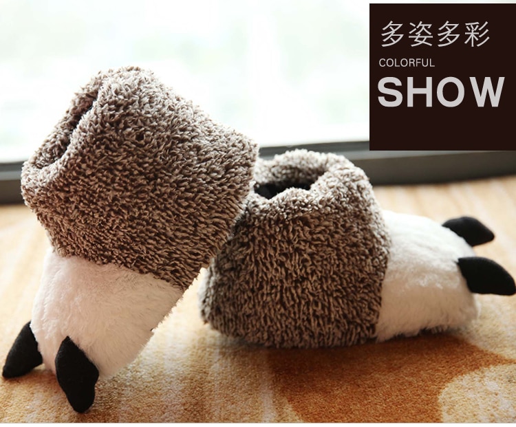 Cartoon bear claw-shaped slippers, warm, soft, fluffy ankle-covering home slippers, indoor non-slip plush slippers for men and women, couples, kawaii cute funny flat-heeled household slippers, autumn and winter, 2021